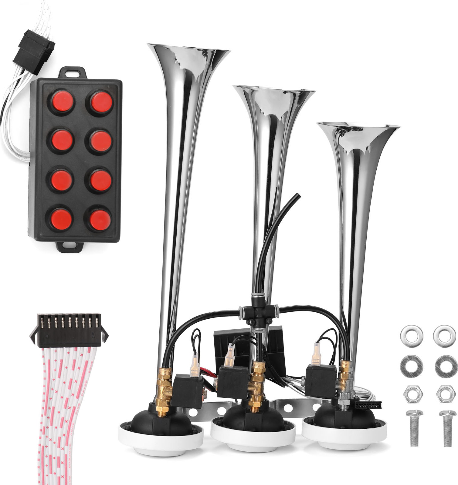 Aibecy 110db Dreirohr-Hupen-Autohupe 12,0 V / 24 V Universal-Autohupenlautsprecher Auto-Modifikation Zubehoer Auto-Lufthoerner