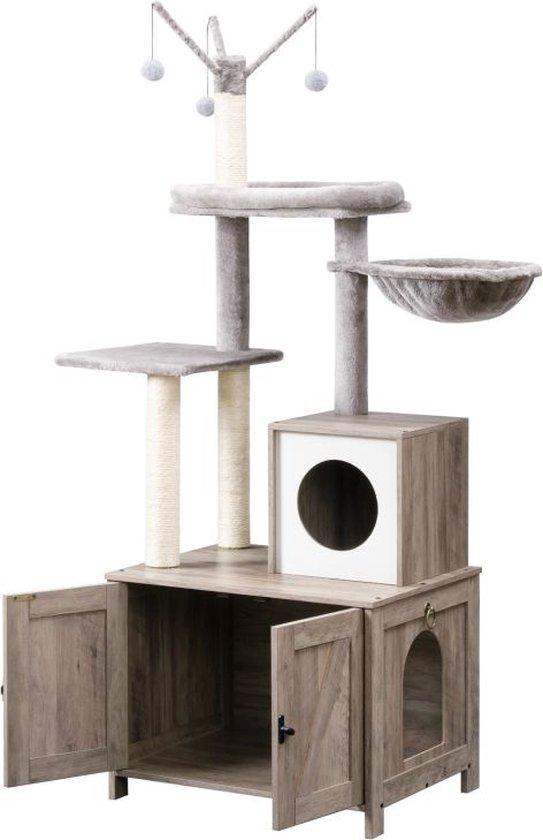 OEM Kattenspielhaus mit Tür und Schlüssel - kattensitzbank - kattenzuhause mit Klettergerüst und Hängematte - graues Kattenspielzeug - alles-in-éinen Kattenspielplatz - 60cm x 150cm x 48cm 2026