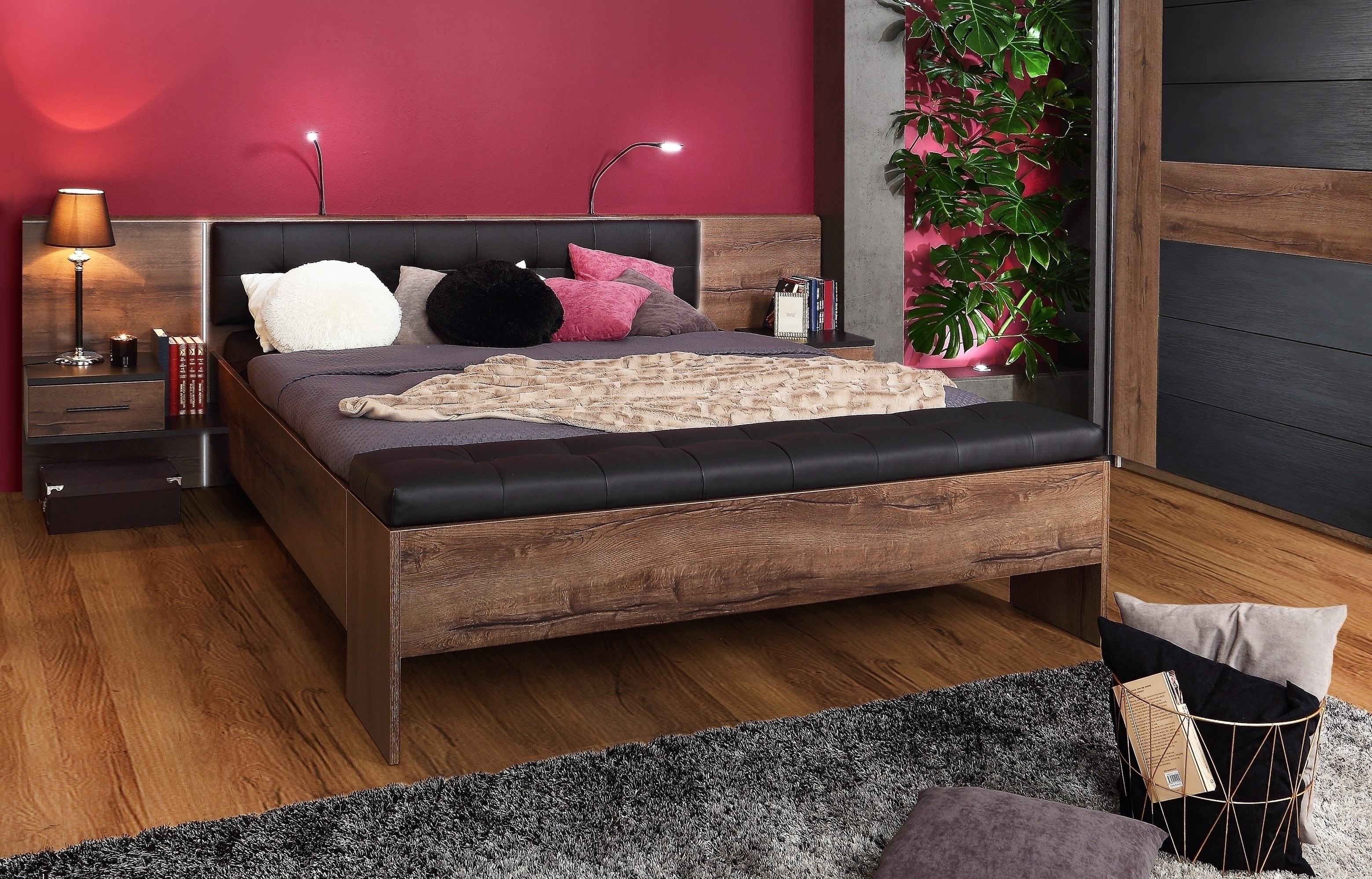 freiraum Bettanlage >Bellevue< in Schwarz Eiche/ Schlammeiche - 284,6x96,5x208,7 (BxHxT) 570610