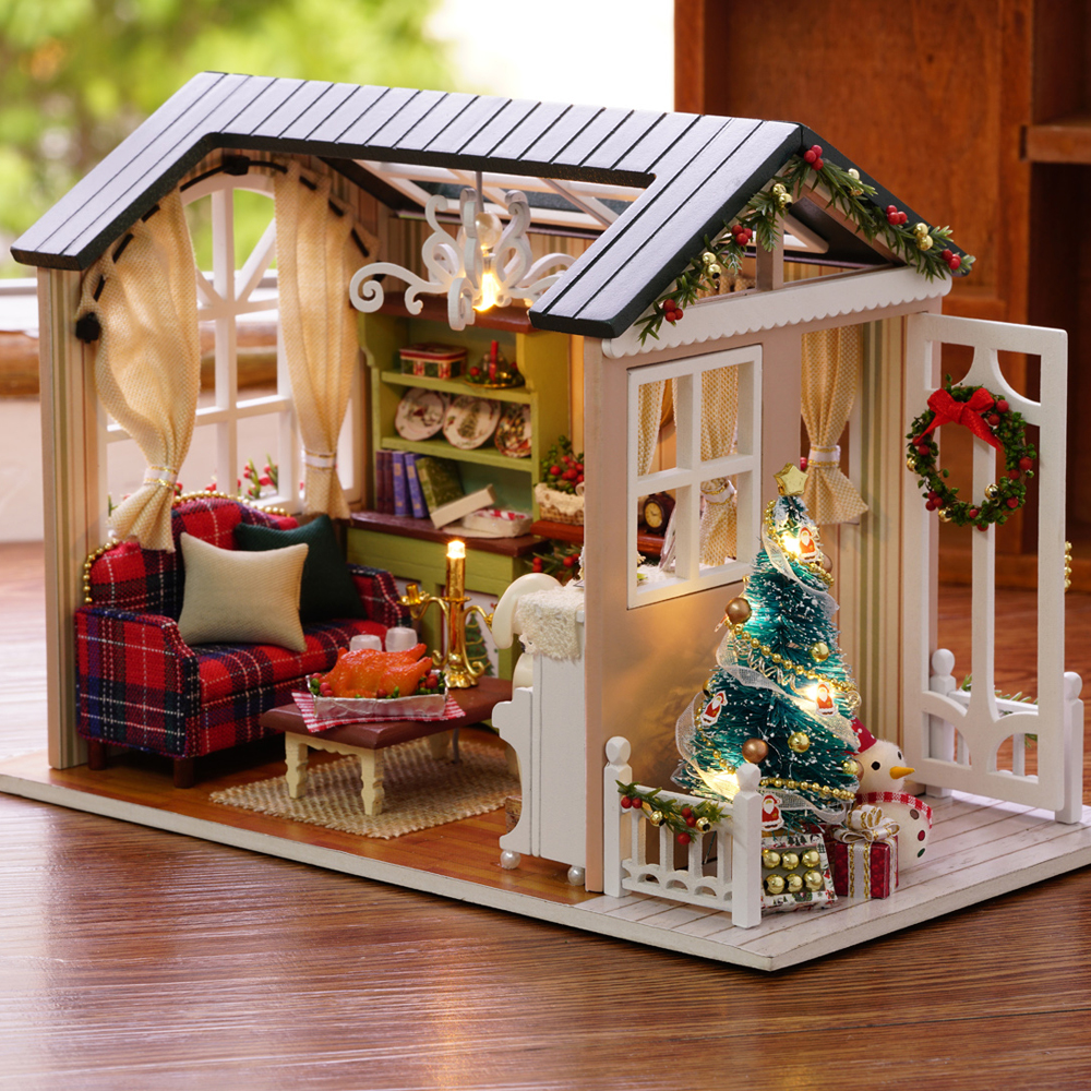 Weihnachten Miniatur Haus Puppenhaus Puppenstube LED  Puppenhaus DIY 