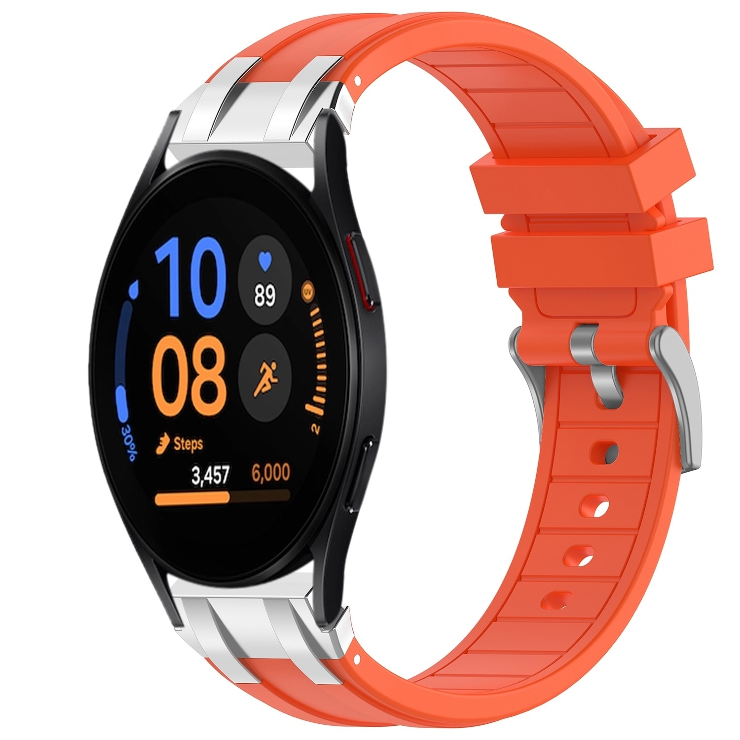 Pre Samsung Galaxy Watch FE 40 mm Silikónová rýchloupínacia strieborná pracka Náhradný pás na ruku Orange