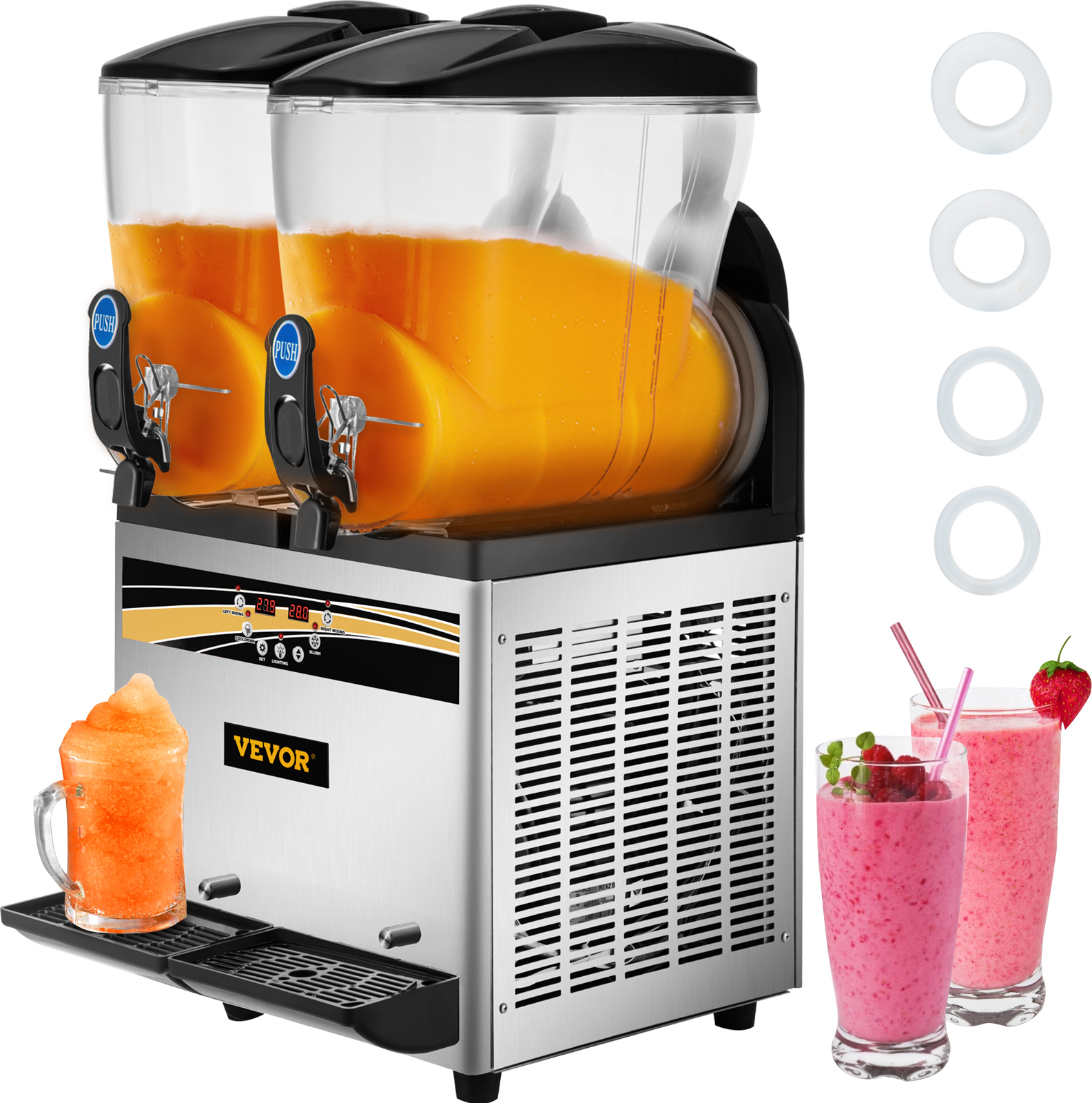 VEVOR Kommerzielle Slusheis Maschine, 2 x 15 L Slush Eismaschine 1000 W Slusheis Eismaschine, 430 x 450 x 800 mm Slushy Maschine Eslush Maker Maschine 64 kg Slush Eis Maschine 64 kg Slushgeräte