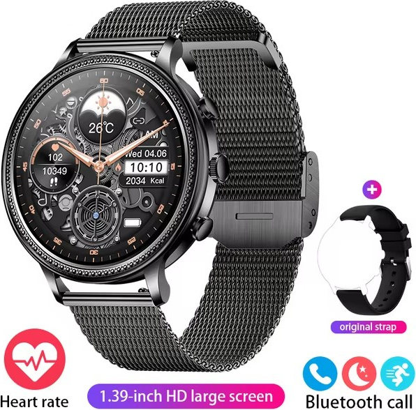 Smartwatch dámske Bluetooth volanie 1,39-palcový displej srdcový tep, krvný tlak, monitorovanie spánku, športové hodinky, dámsky darček, čierne