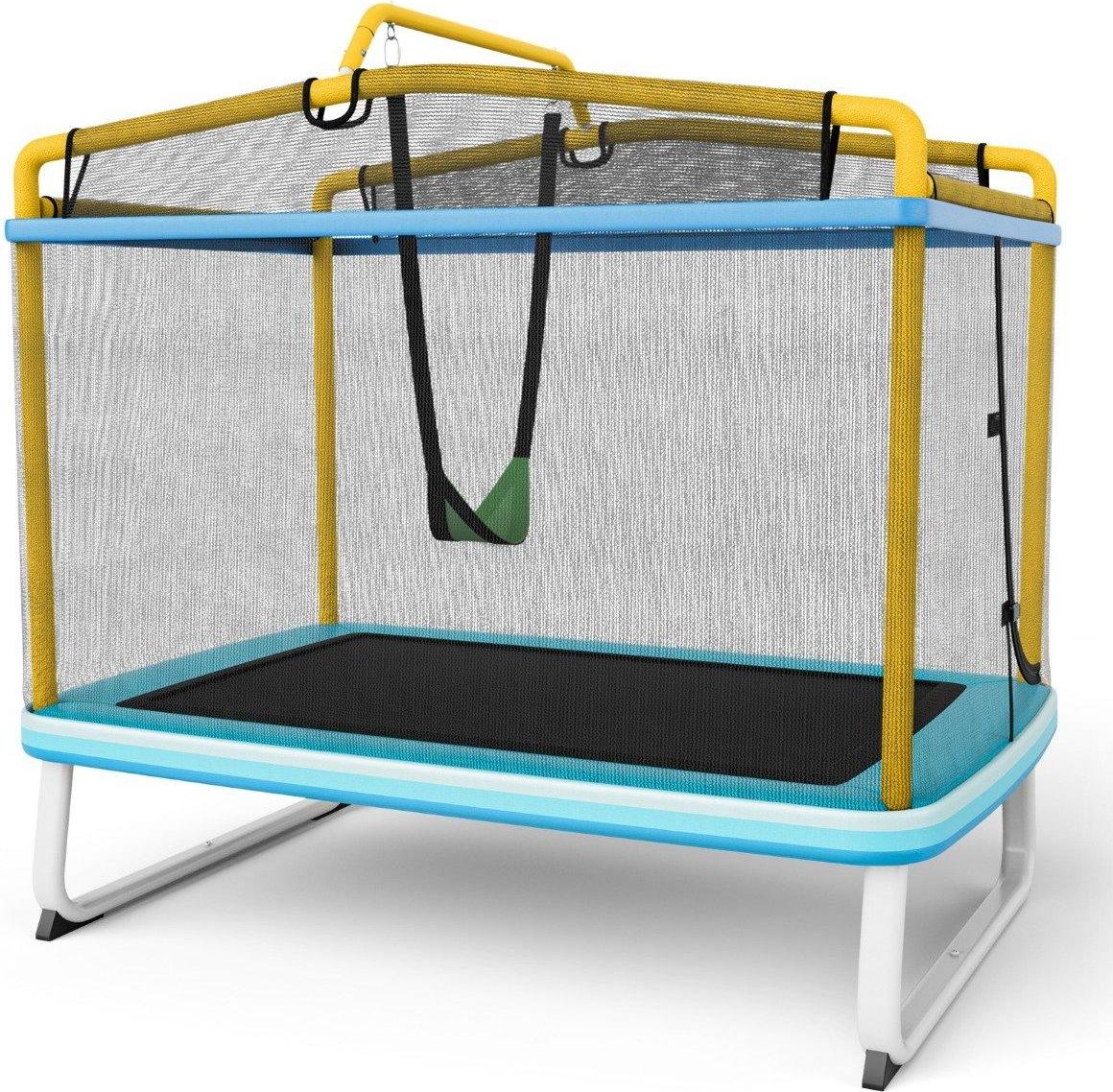 Obdĺžniková detská trampolína 3 v 1 190 x 124 cm so sieťkou modrá + žltá