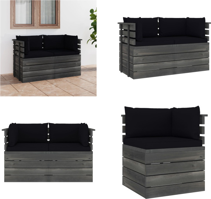 vidaXL Záhradná 2-miestna pohovka z paliet s vankúšmi z masívnej borovice - Pohovka z paliet - 2-miestna pohovka - 2-miestne pohovky