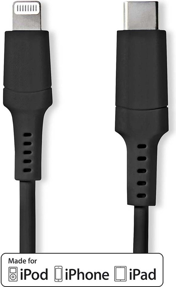 Lightning kábel | USB 2.0 | Apple Lightning 8-pin | USB-C? Konektor | 480 Mb/s | poniklovaný | 1,00 m | okrúhly | PVC | čierny | krabica