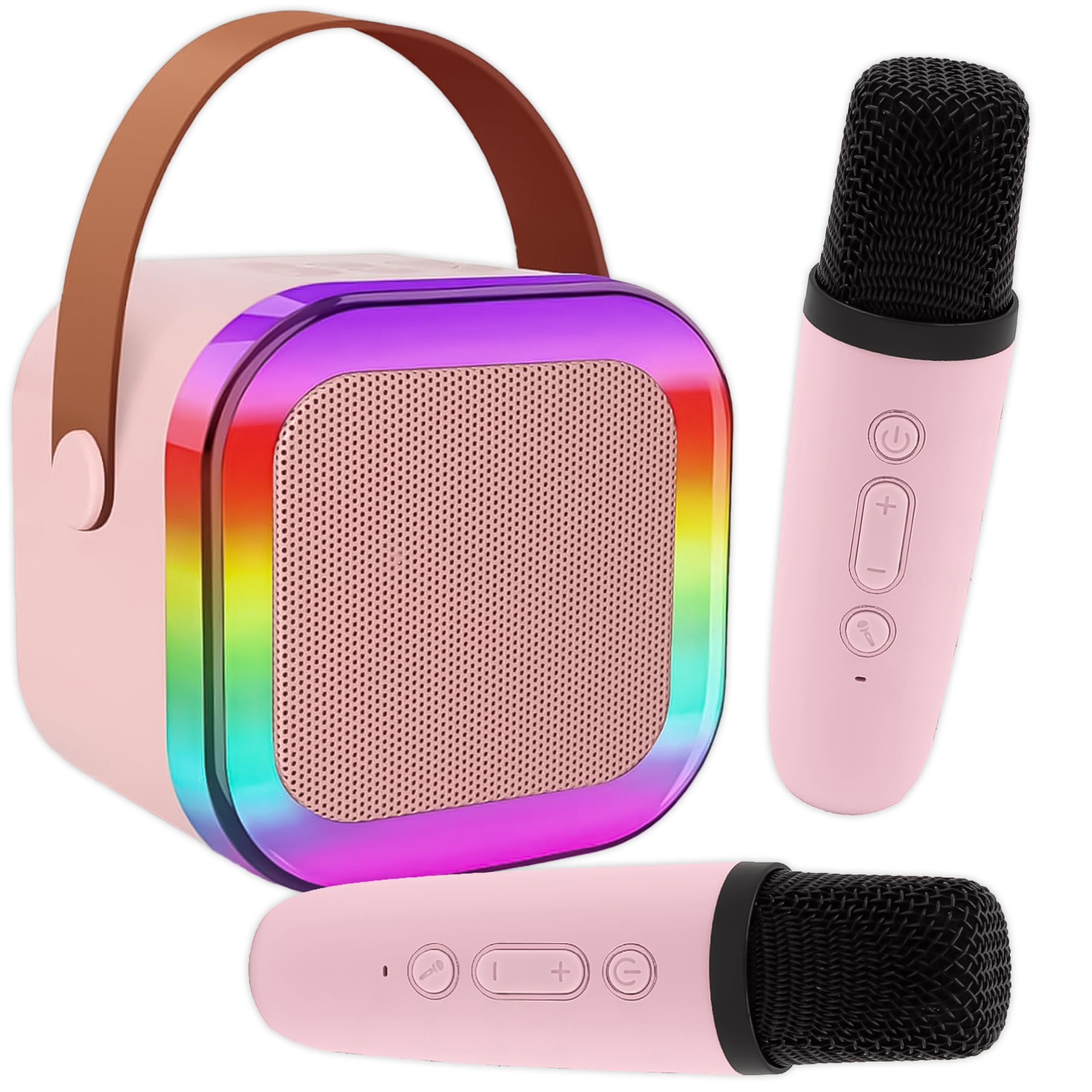 KRUMAD karaoke set s Bluetooth reproduktorom LED a bezdrôtovým mikrofónom, prenosný, jukebox pre deti a dospelých, nápad na darček