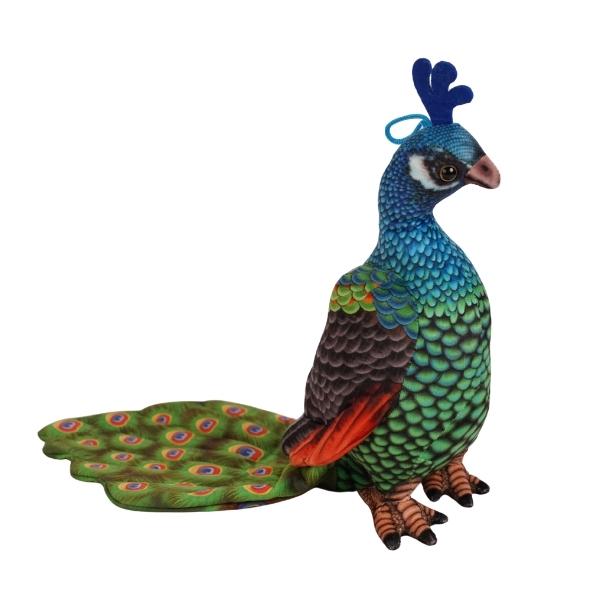 DEEF Plüschtier Pfau 26cm Kuscheltier bunter Vogel mit Prachtgefieder VIC 04237