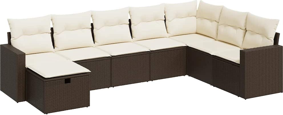 vidaXL 8-tlg. Garten-Sofagarnitur mit Kissen Braun Poly Rattan 3325439