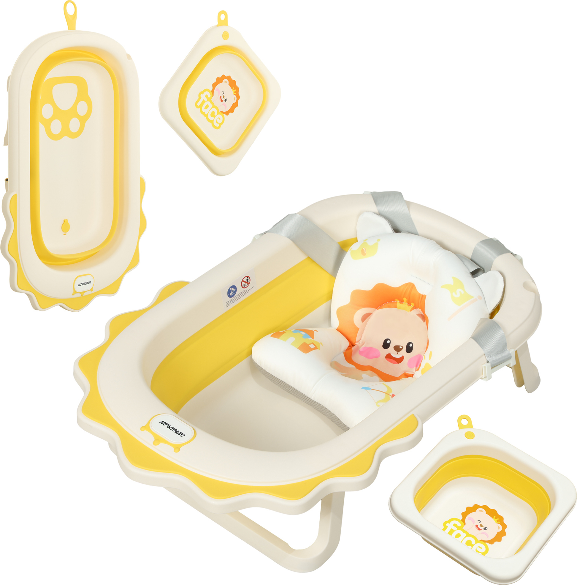 Pikas Baby Badewannen Set 7-teilig Faltbar - Komplett-Set Mit Zubehör In Grau