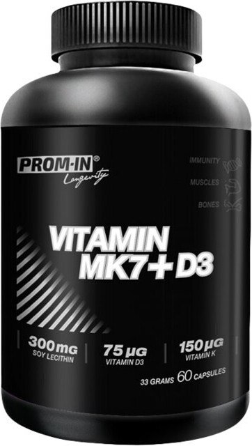 Prom-In Vitamin MK7 + D3 60 Kapseln / Vitamin D / Essentielle Vitamine D3 und K2, angereichert mit Sojalecithin