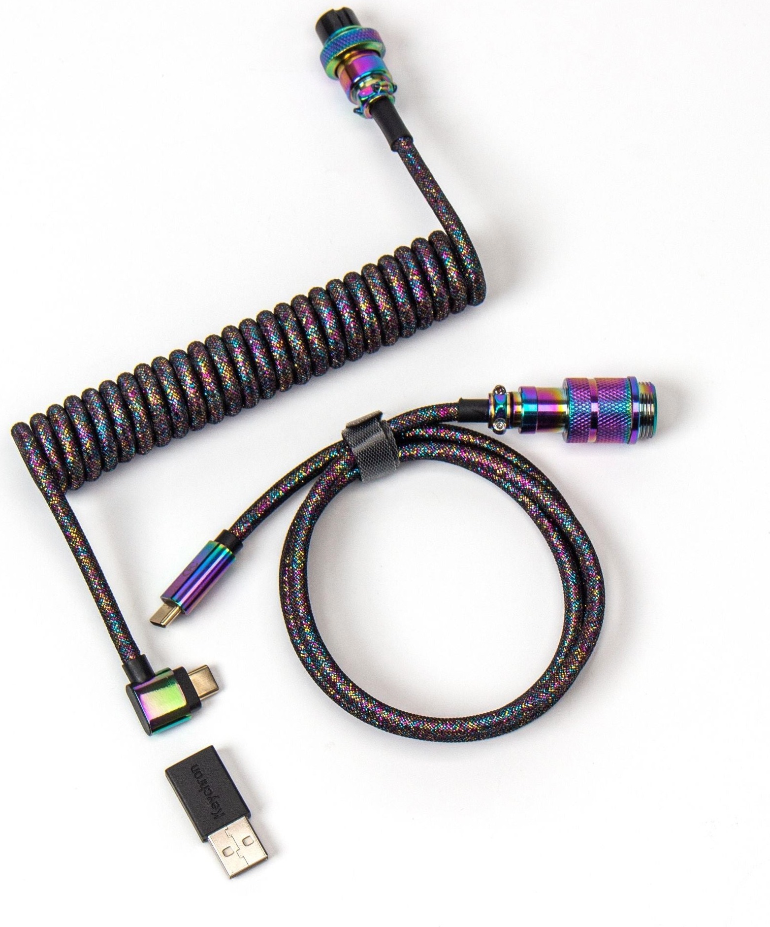 Keychron Premium Coiled Aviator Cable - Spiralkabel fr mechanische Tastatur Rainbow Plated Schwarz - Gewinkelte