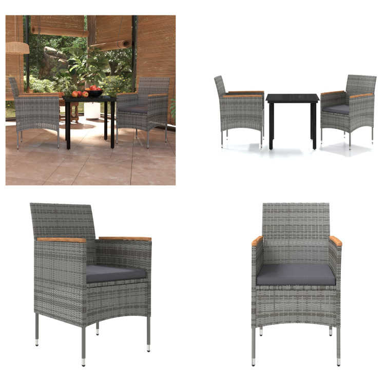 vidaXL 3-dielny záhradný jedálenský set s vankúšmi sivý a čierny - Záhradný jedálenský set - Záhradné jedálenské sety - Záhradný set nábytku - Záhradný set nábytku