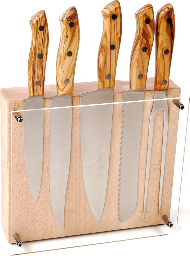 Messer mit Olivenholzgriff mit Messerblock 6 teilig