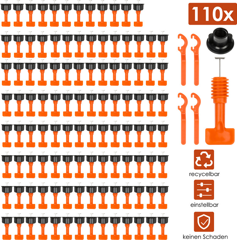 Yakimz 110x Fliesen Nivelliersystem Level Wiederverwendbar Fliesen Verlegehilfe Fliesenkeile Kunststoff Bodenbelag Fliesen Handwerkzeuge mit 8PCS Fliesenschlüssel für Wand und Boden Fliesen RL-BN7859-1-CT