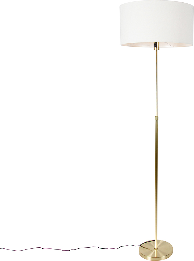 QAZQA - Design Stehlampe verstellbar Gold I Messing mit Schirm weiß 50 cm - Parte I Wohnzimmer I Schlafzimmer - Stahl Rund - LED geeignet E27 106524