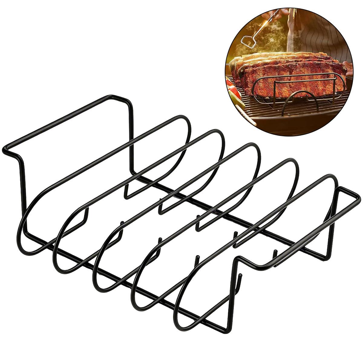 Slyrun Spareribs Halter Grill aus Edelstahl - Rippchenhalter für 5 Rippchen, für Gas- & Holzkohlegrills KAUF-QYSP-GA995-018