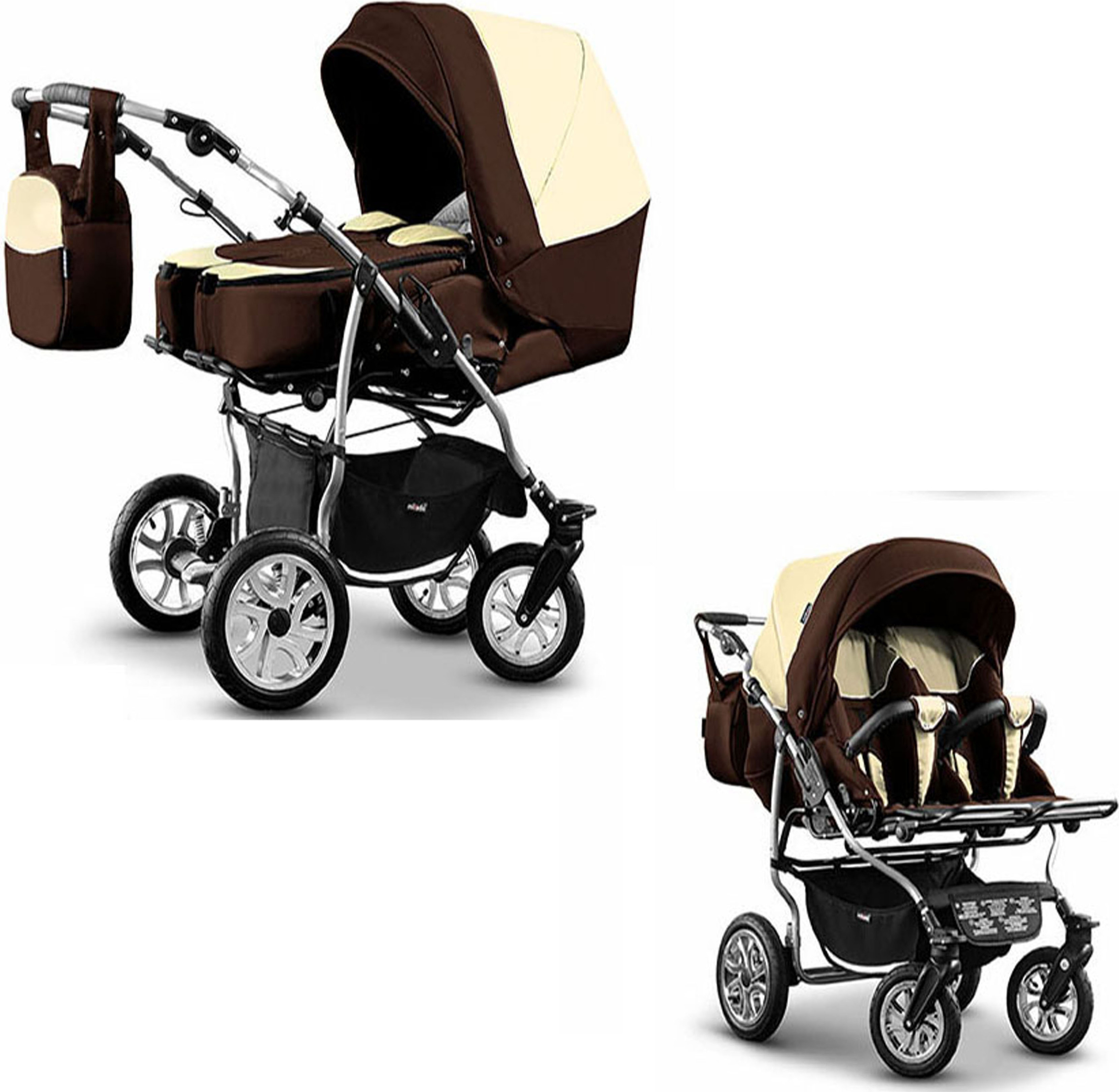 Zwillingskinderwagen 2 in 1 City Twin inkl. Sportsitze - 15 Teile - in 19 Farben