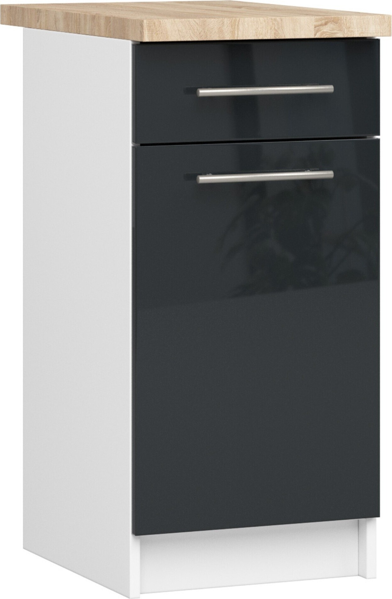 Küchenschrank AKORD OLIWIA S40 Weiß 40 cm Front Graphit Glanz B40 x H85 x T46 cm KS0POLIBIAGRAFPOL004