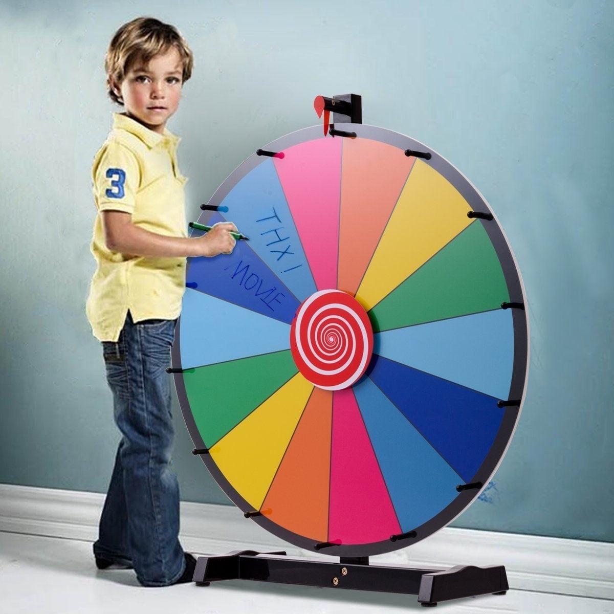 Roue De La Fortune 60 Cm Avec Trépied – 14 Cases Personnalisables, Son Cliquet, Hauteur Réglable 111-157 Cm