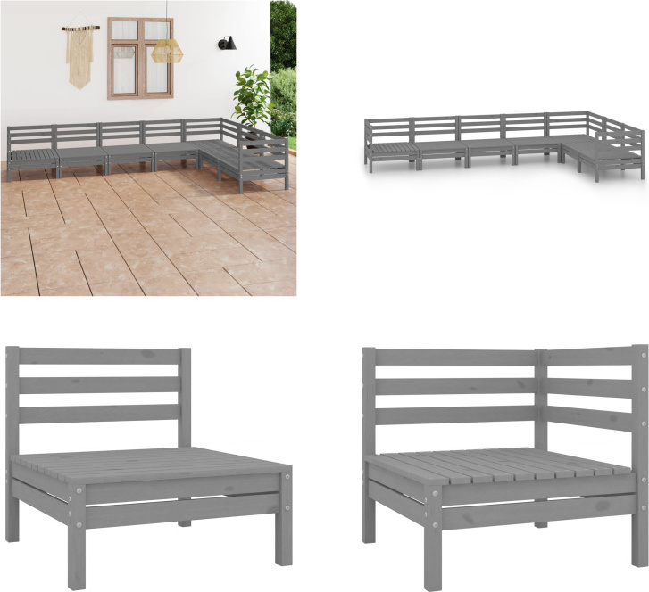 vidaXL 7-dielna záhradná obývacia súprava z masívneho dreva borovica sivá - záhradná obývacia súprava - vonkajšia obývacia súprava - drevená pohovka - drevená záhradná pohovka