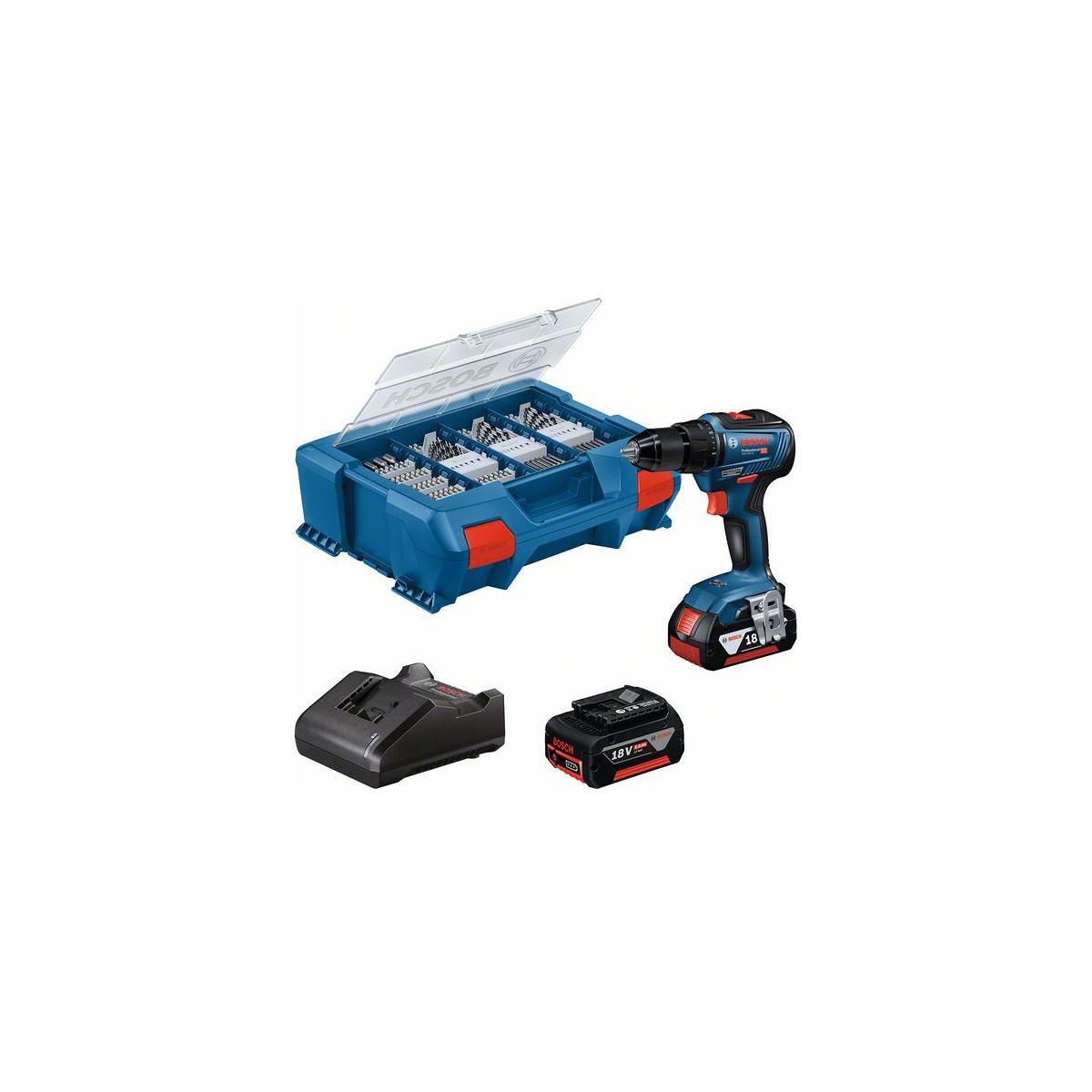 Bosch GSR 18V-55 (2x5.0; GAL18V-20; 100A akumulátorový vŕtací skrutkovač vrátane L-Boxu + 2 akumulátorové batérie 5,0 Ah + príslušenstvo