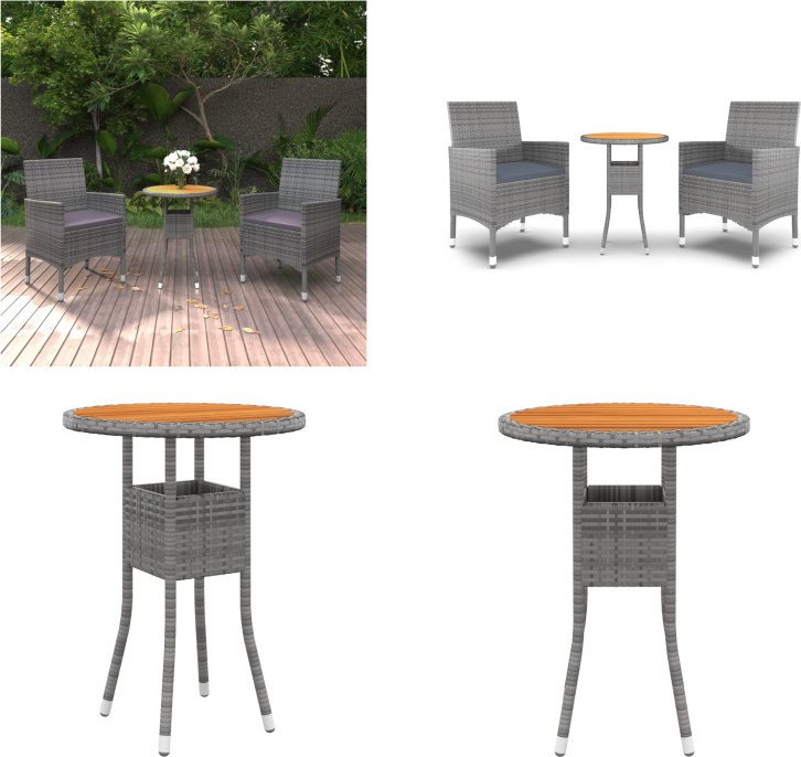 vidaXL 3 ks záhradný jedálenský set poly ratan sivý - Záhradný jedálenský set - Záhradné jedálenské sety - Vonkajší jedálenský set - Jedálenský set na terasu
