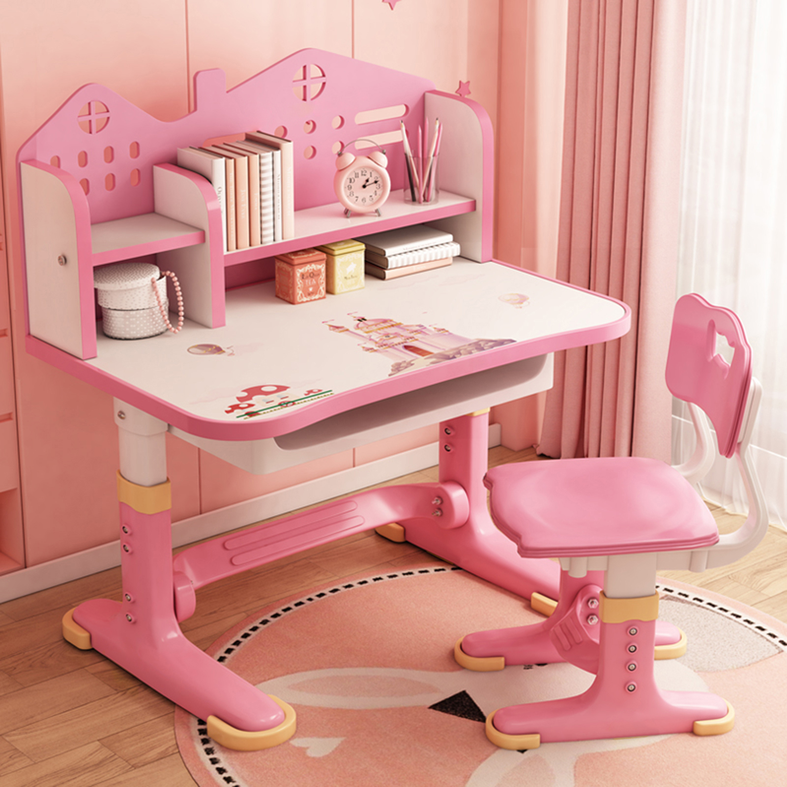 Bmen Kinderzimmer Schreibtisch Schreibtisch nach Hause Tisch Schreiben Hausaufgaben Schreibtische und Stühle Kombination Set kann heben (Pink) 3846936