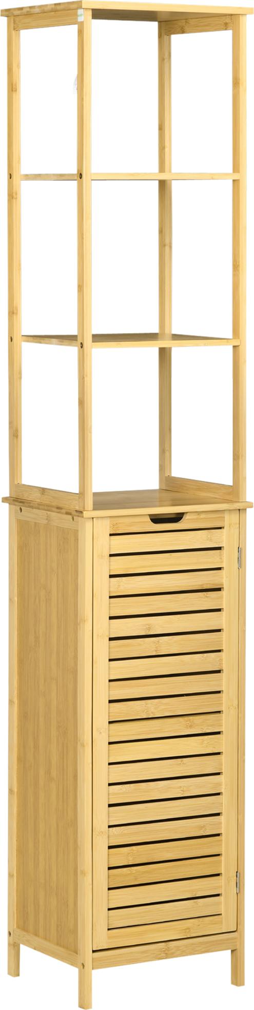 Slyrun Bambus Kleiderschrank mit Kippschutz, 3 Regalböden und Lamellentür - 34x30x173cm | Hochschrank, Badschrank für optimale Raumausnutzung KAUF-QYSP-834-408-015