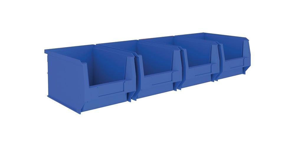 Mauser Einrichtungssysteme Sichtlagerkasten-Set H140xB602xT250mm Stahl verzinkt mit Sichtlagerkästen 4 x MK4 blau 39017073