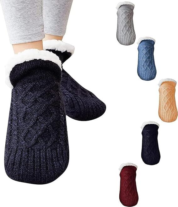 SHMSHNS Hüttensocken Herren & Damen & Winter, Rutschfeste Hausschuh Socken, Slipper Socken, Dicke Pantoffel Socken, Weiche Stoppersocken, Warme Hüttensocken Winter Weihnachtssocken Geschenk 1 Paar-Größe M