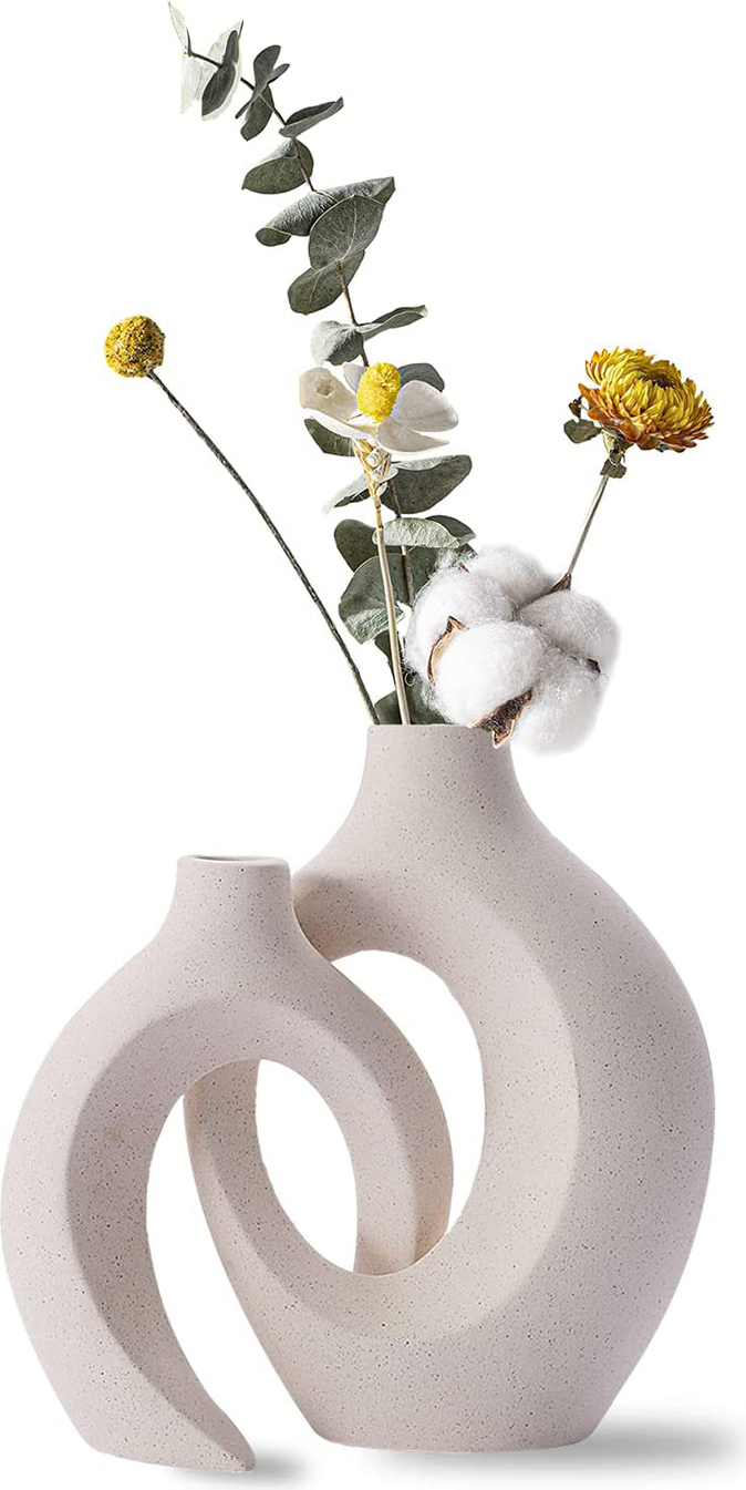 Anding Weiße Keramikvase (20,3 Cm & 12,7 Cm) – Moderne Zylindervase Für Pampasgras & Deko