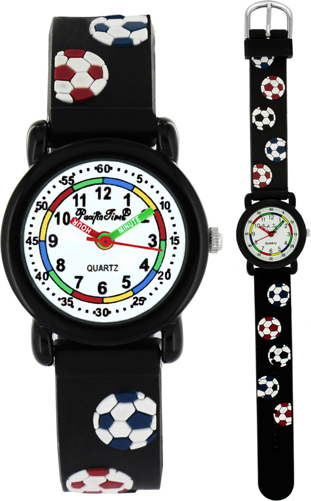Pacific Time Kinder Armbanduhr Jungen Lernuhr Fußball schwarz 20275