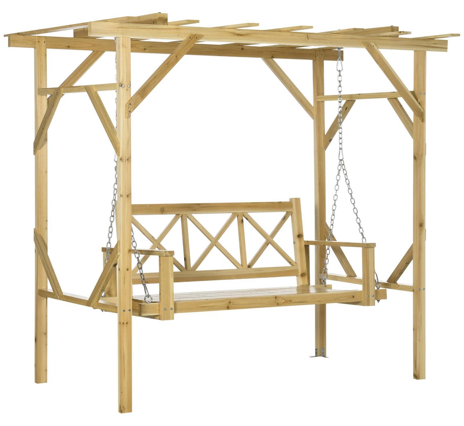 SUGIFT Schaukelbank mit Pergola 2-Sitzer Massivholz höhenverstellbare Ketten Schutzanstrich bis 240 kg 221 x 140 x 196 cm