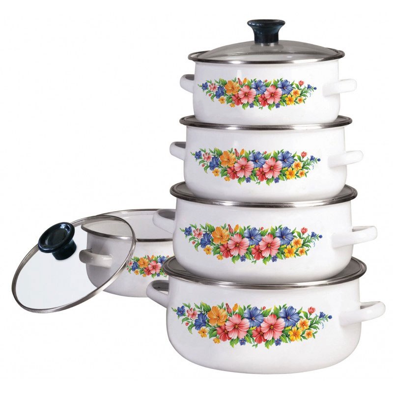 10-Tlg Emaille Topfset mit Glasdeckel Emailetöpfe Emaillierte Töpfset KLAUSBERG KB-7169 - B