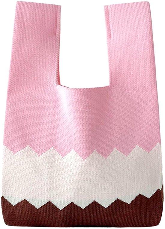 OEM Kreppbandtasche - Handgrifftasche - Schmucktasche - Kleine - Rosa/Weiß/Braun 2026