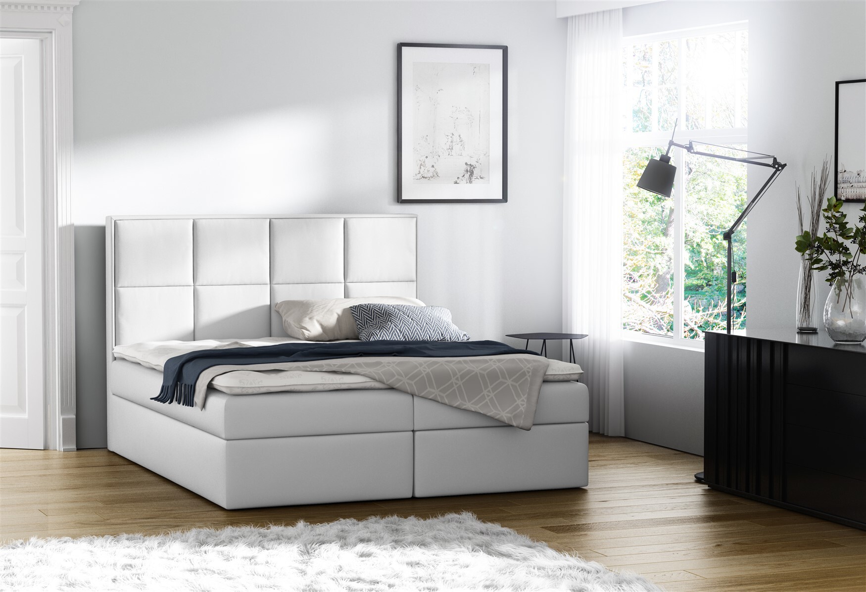 Boxspringbett Bett MEDIANO Kunstleder Weiss 120x200cm inkl.Bettkasten