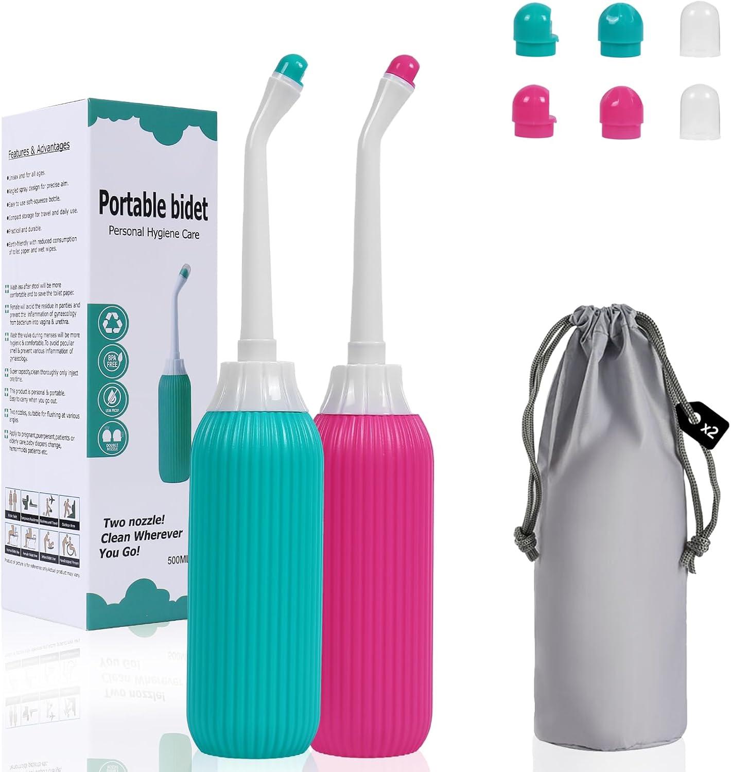 ZREE Po Dusche 2er Set, 500ML Tragbares Bidet mit Aufbewahrungstaschen für die Wochenbett-Pflege HG10622
