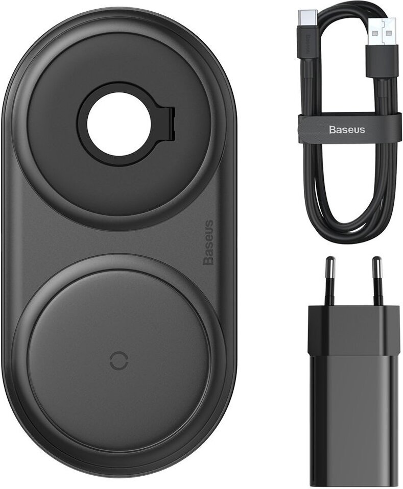 Bezdrôtová nabíjačka Baseus 10W + kábel USB typu C 3A 1M + sieťová nabíjačka 12 V / 2A kompatibilná s iPhone, hodinkami, Air Pods čierna