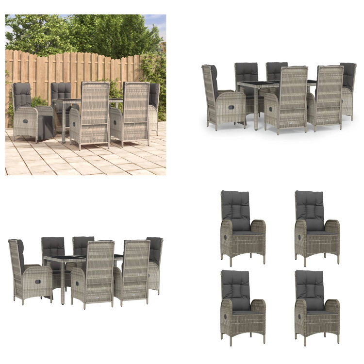 vidaXL 7-dielny záhradný jedálenský set s vankúšmi sivý polyratan - Záhradný jedálenský set - Záhradné jedálenské sety - Jedálenský set - Jedálenský set terasa