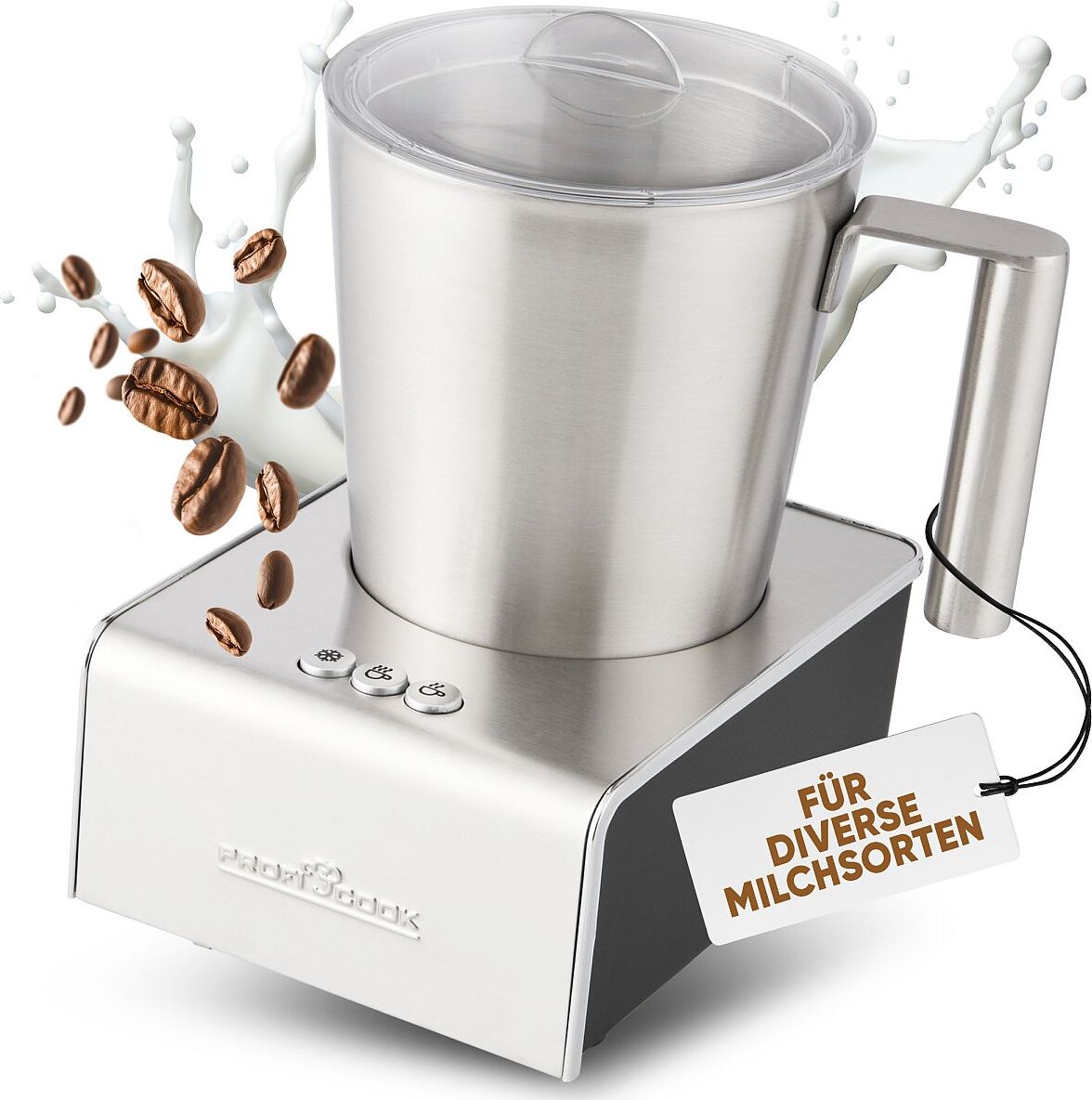 ProfiCook Milchaufschäumer mit Heiß- und Kaltfunktion | mit 6 Funktionen | Milchschäumer für div. Milchsorten geeignet | ca. 500ml Schaum | PC-MS 1032 501033