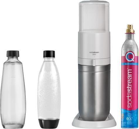 výrobník bielej perlivej vody sodastream DUO (vrátane sklenenej karafy s objemom 1 l a plastovej fľaše s objemom 1 l)