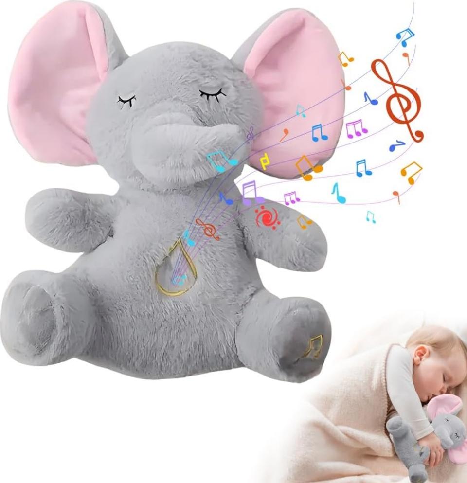 IntiMeg Singender und sprechender Elefant, interaktives und musikalisches Plüschtier, 30cm Plüschtier, Grau