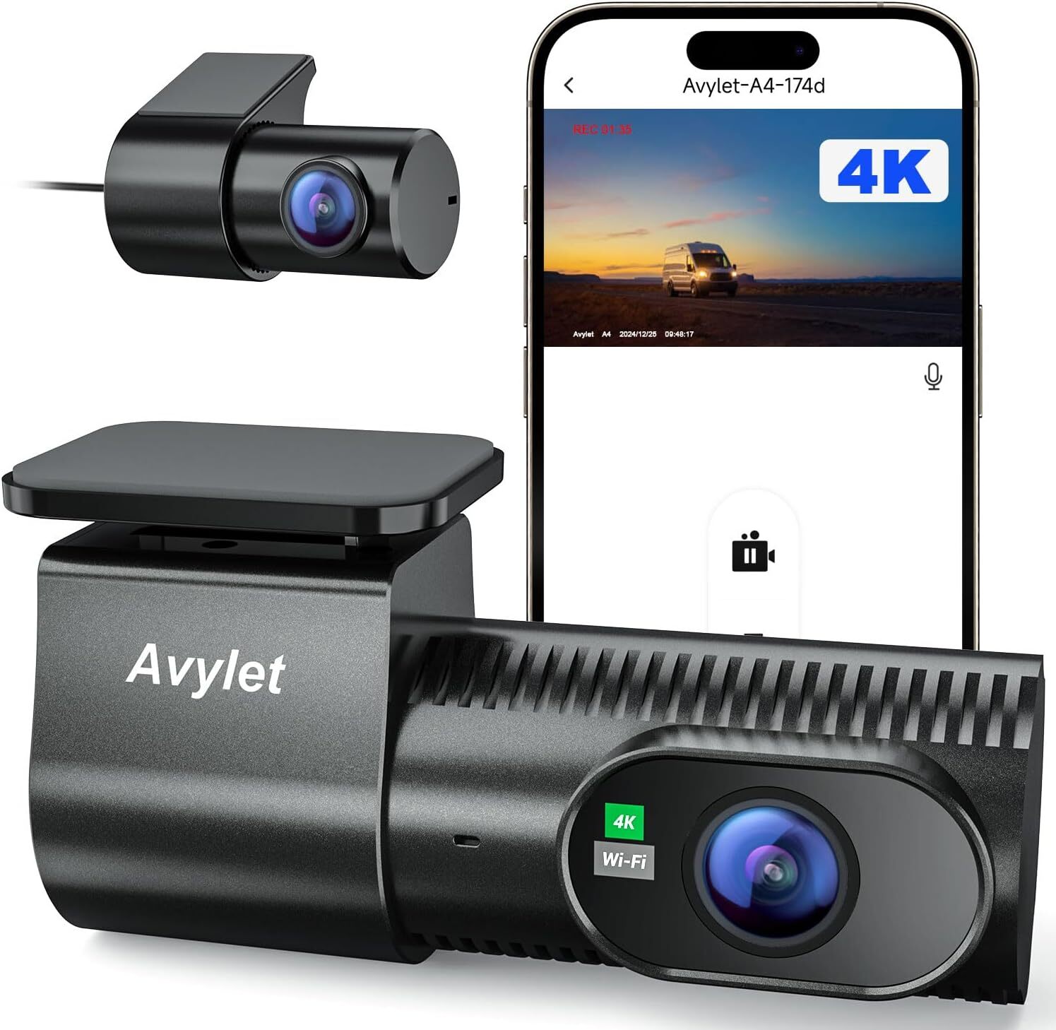 Adelagnes 4 Kanal Dashcam Auto Vorne Hinten 4K+1080P Mit WiFi,Dash Cam Auto Kamera 3" IPS Bildschirm,Kostenlose 64 GB Karte,Nachtsicht,G Sensor,Loop- Aufnahme,APP Steuerung,170°Weitwinkel WDR