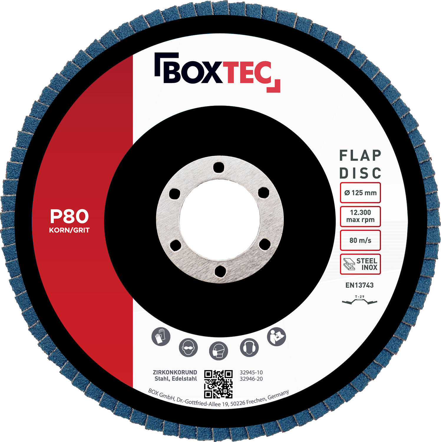 BOXTEC Profi-Fächerscheiben BLAU 125mm INOX Lamellenscheiben, Körnung:P80 - 20er Pack 32946
