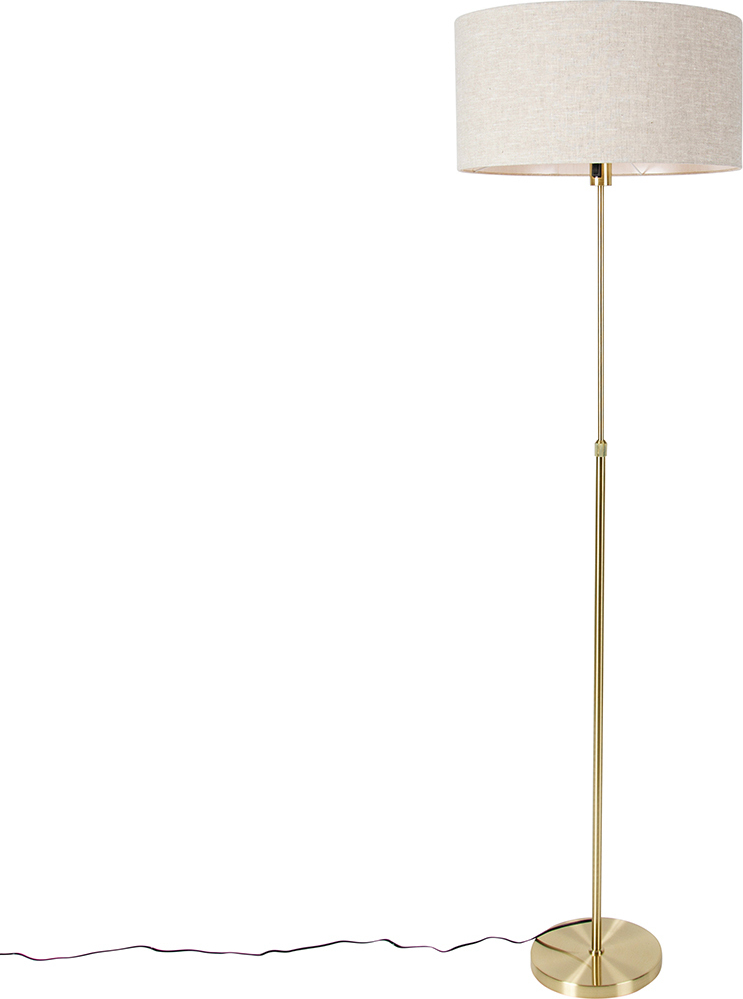 QAZQA - Design Stehlampe verstellbar Gold I Messing mit Schirm hellgrau 50 cm - Parte I Wohnzimmer I Schlafzimmer - Stahl Rund - LED geeignet E27 106526