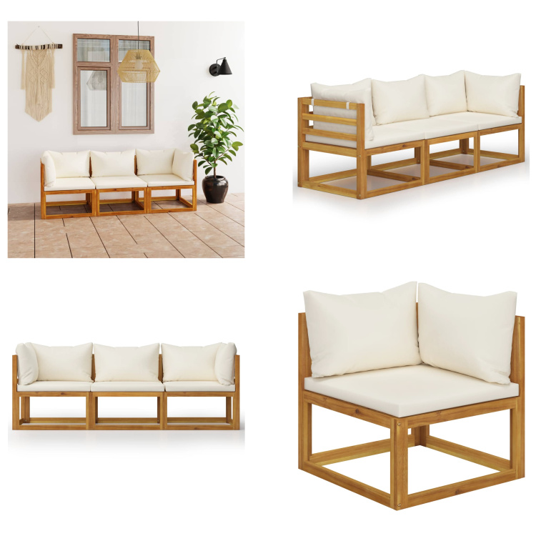 vidaXL 3-miestna záhradná pohovka s vankúšom krémová akáciové masívne drevo - Záhradná pohovka - Záhradné pohovky - Drevená záhradná pohovka - Drevené záhradné pohovky