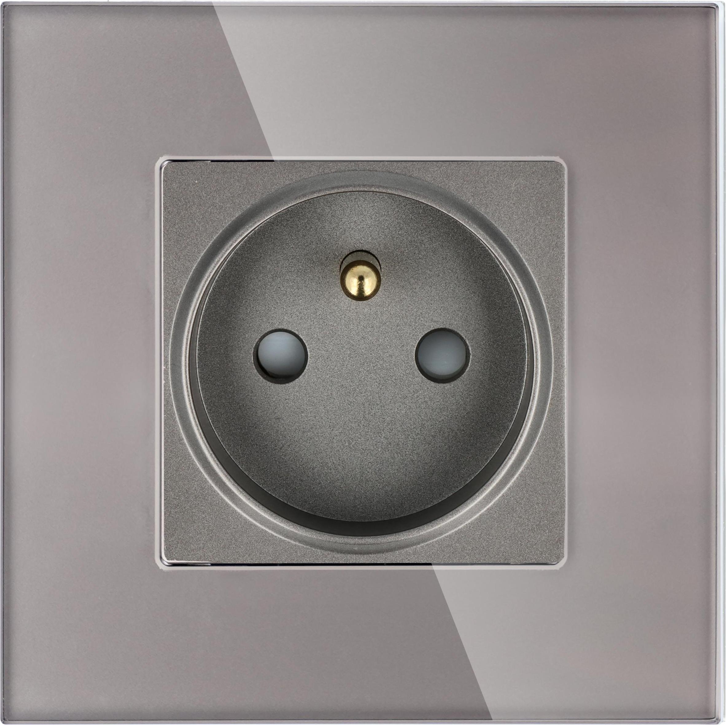 Smart Home Einzelne graue 230V-Stiftsteckdose mit Glasrahmen__
