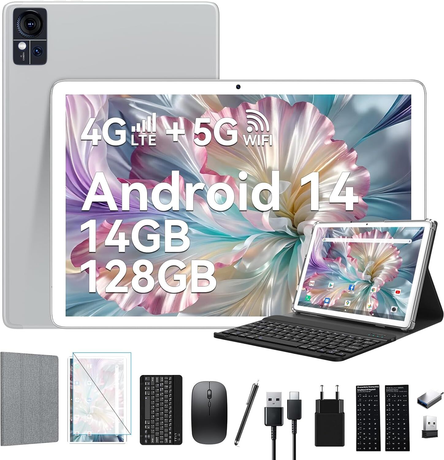 Android 14 Tablet 10 palcov, 4G LTE so slotmi na SIM karty, 5G WiFi PC Klávesnica Myš Pero | 14GB+128GB(1TB TF) 13MP+8MP 8000 mAh| Octa-Core| Bluetooth 5.0|