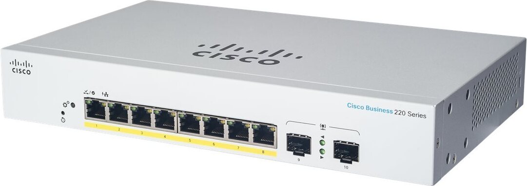 Cisco CBS220-8P-E-2G-EU Managed L2 Gigabit Ethernet (10/100/1000) Netzwerk-Switch Ethernet-Anschluss, untersttzt Stromversorgung ber diesen Port (PoE) Wei